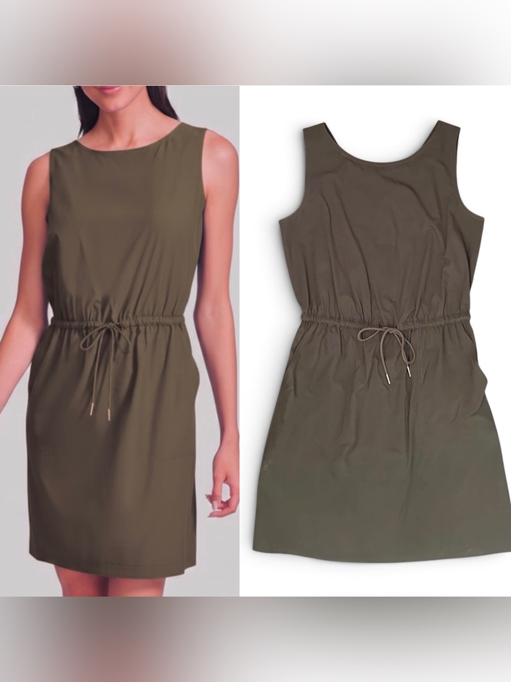 Calvin Klein Commuter Sleeveless Drawstring Waist Sheath Dress Size 8 NWOT GREEN
